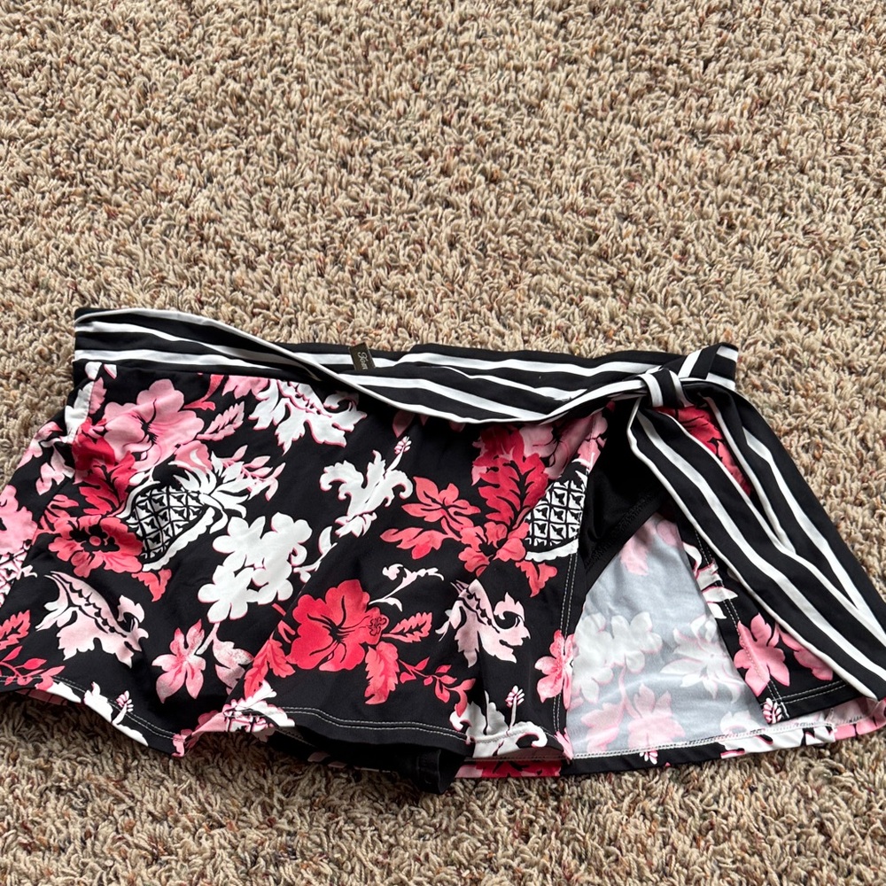 Tommy Bahama Black and White Striped Bikini Bottom Skirt